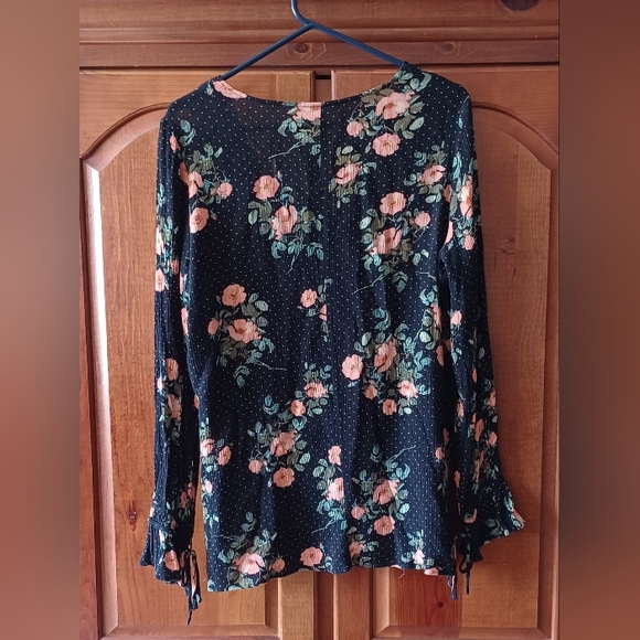 LC Lauren Conrad Women's Polka Dot Floral Blouse - Black (Large) - Picture 2 of 6
